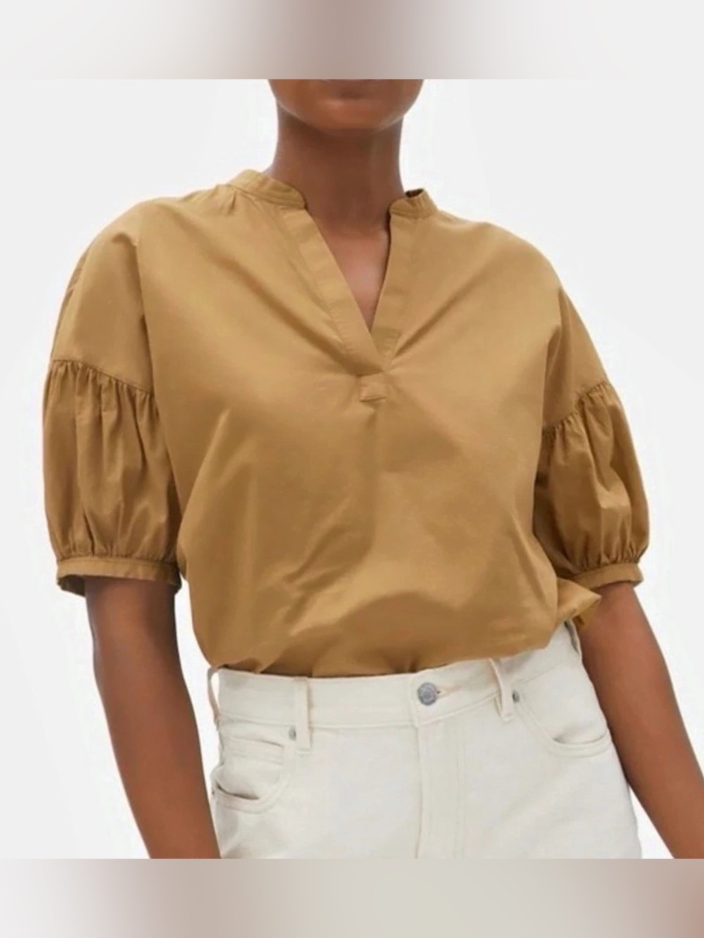 Everlane The Split-Neck Puff-Sleeve Air Shirt Cotton Blouse in Hazel